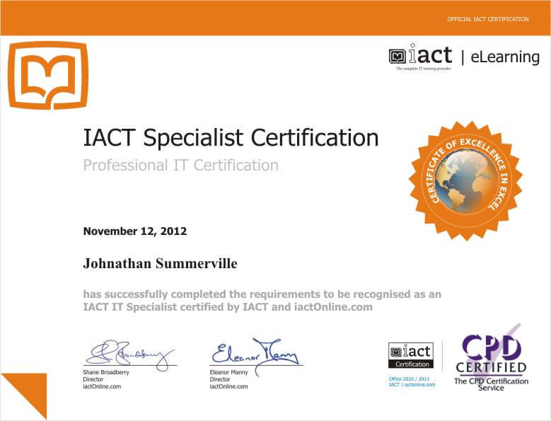 Certified Specialist Certificate