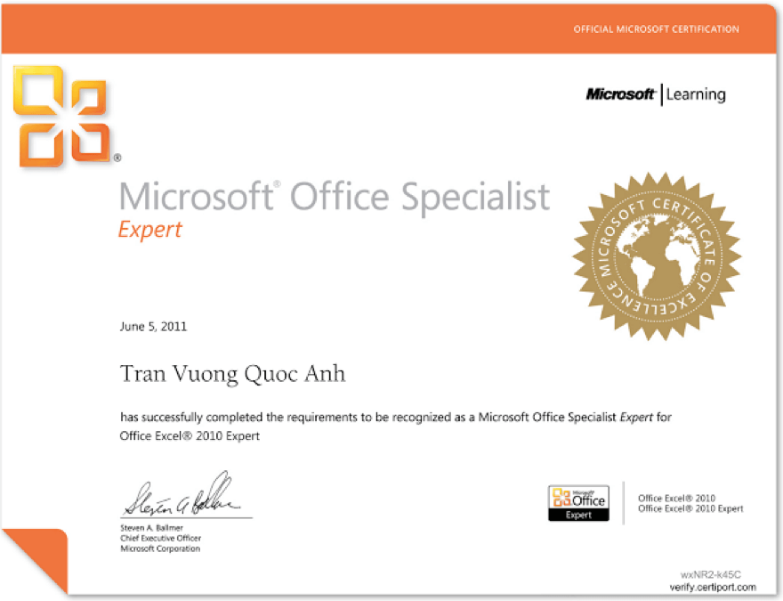 Certified MOS Specialist – Expert Certificate